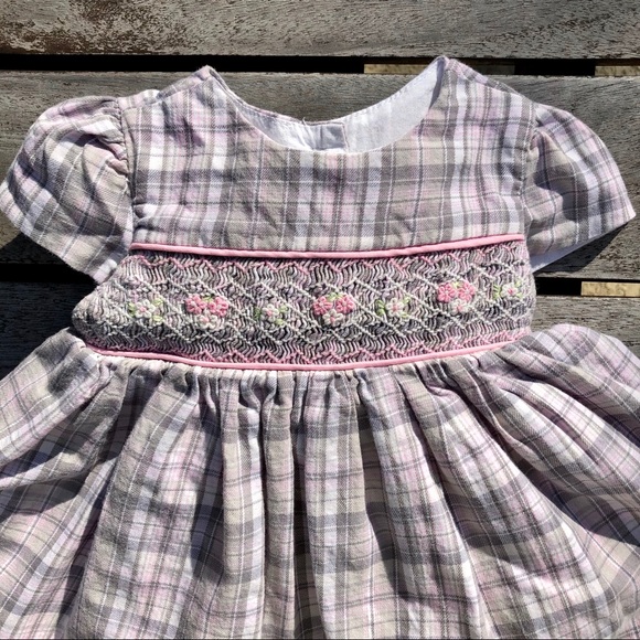 Laura Ashley Other - 12M Laura Ashley Gray & Pink Flannel Smocked Dress